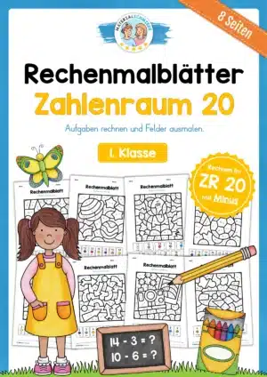 8 Rechenmalblätter im Zahlenraum 20 (Subtraktion)