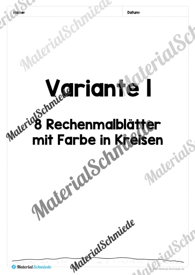 8 Rechenmalblätter Addition im Zahlenraum bis 20 (Vorschau 01)