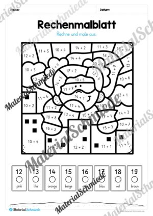 8 Rechenmalblätter Addition im Zahlenraum bis 20 (Vorschau 06)