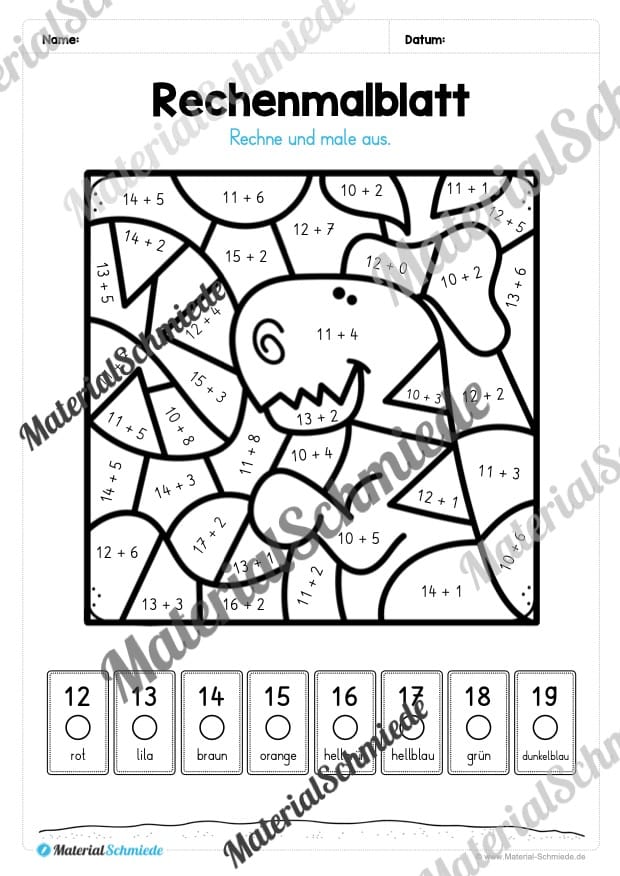 8 Rechenmalblätter Addition im Zahlenraum bis 20 (Vorschau 07)
