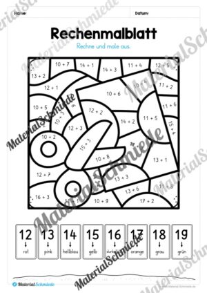 8 Rechenmalblätter Addition im Zahlenraum bis 20 (Vorschau 12)