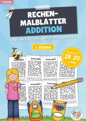 8 Rechenmalblätter im Zahlenraum 20 (Addition)