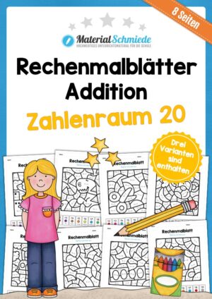 8 Rechenmalblätter Addition im Zahlenraum bis 20