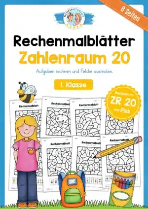 8 Rechenmalblätter im Zahlenraum 20 (Addition)