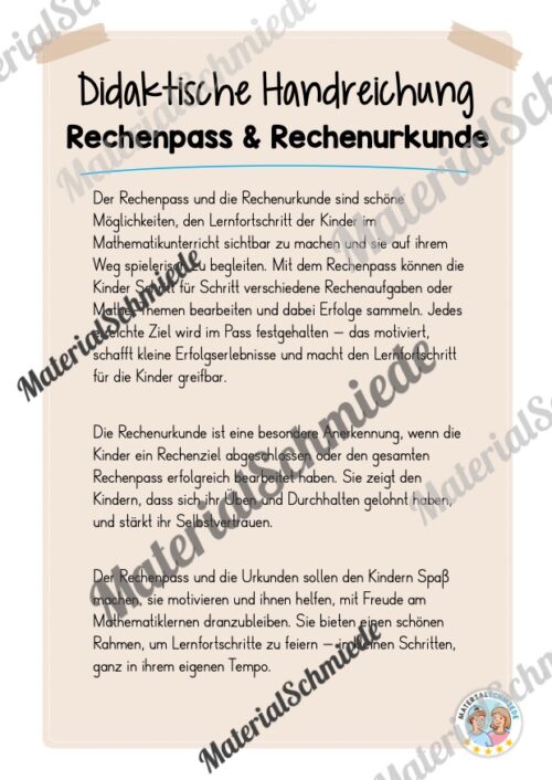 Rechenpass & Rechenurkunde (Arbeitsblatt 01)