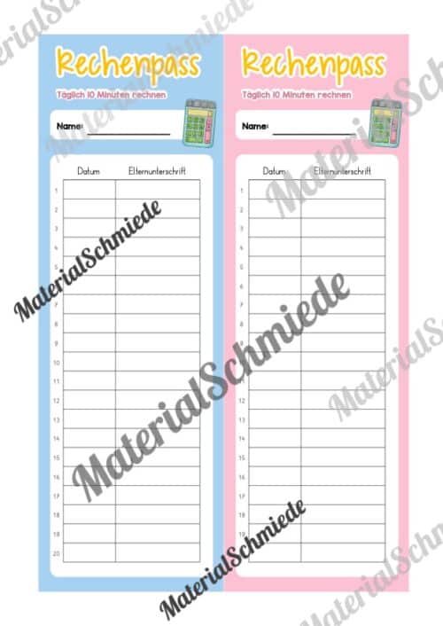 Rechenpass & Rechenurkunde (Arbeitsblatt 02)