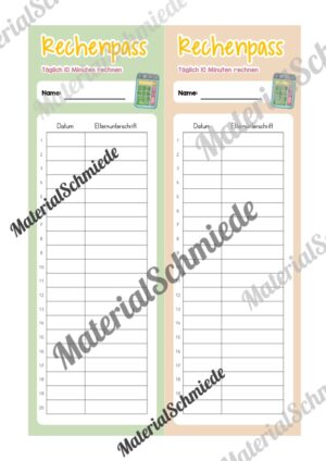 Rechenpass & Rechenurkunde (Arbeitsblatt 03)
