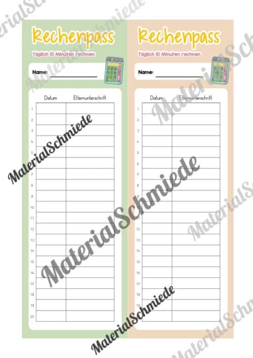 Rechenpass & Rechenurkunde (Arbeitsblatt 03)
