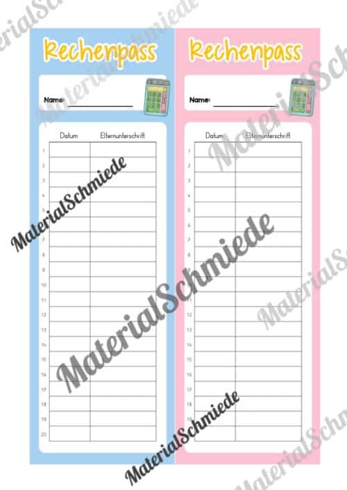 Rechenpass & Rechenurkunde (Arbeitsblatt 04)