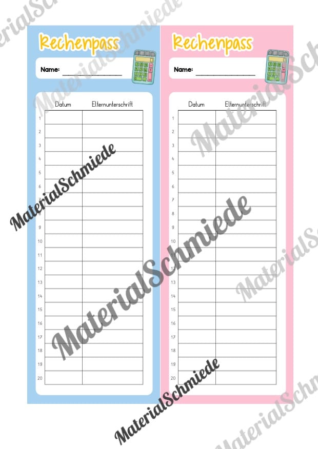 Rechenpass & Rechenurkunde (Arbeitsblatt 05)