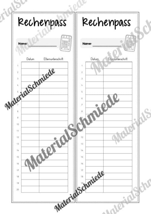 Rechenpass & Rechenurkunde (Arbeitsblatt 13)