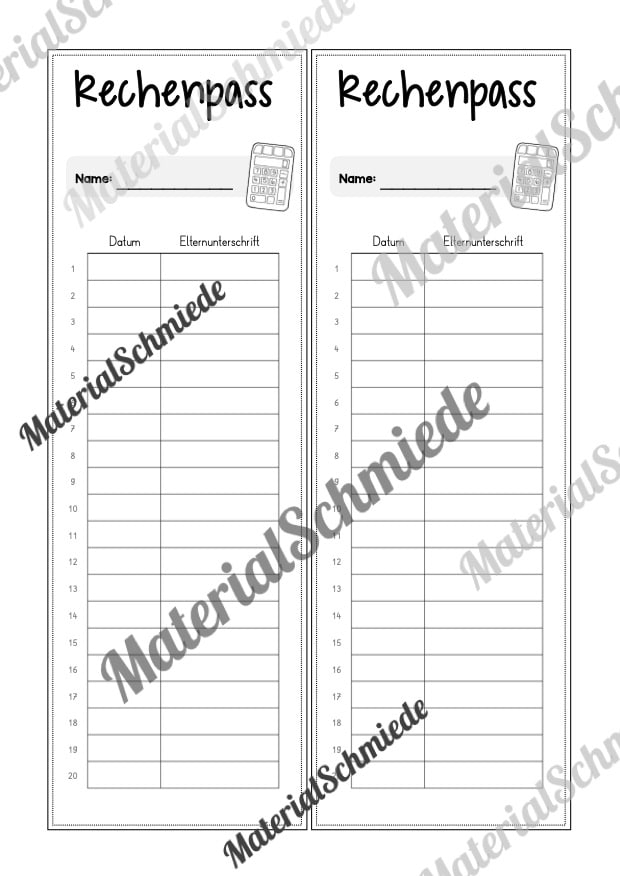 Rechenpass & Rechenurkunde (Arbeitsblatt 13)