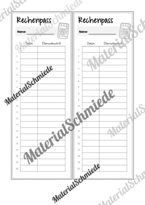 Rechenpass & Rechenurkunde (Arbeitsblatt 14)