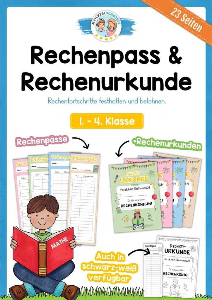 Vorlagen: Rechenpass & Rechenurkunde in Farbe und schwarz-weiß (1. - 4. Klasse)