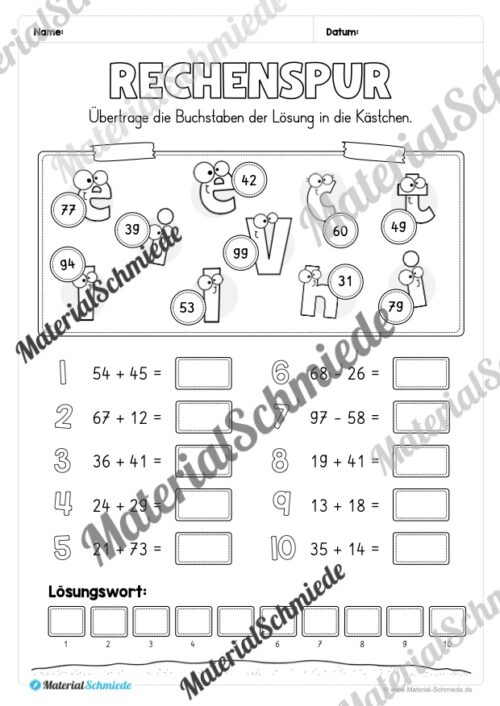 Kostenlose Rechenspuren (Arbeitsblatt 01)