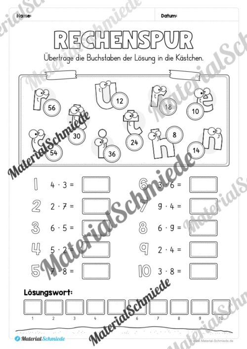 Kostenlose Rechenspuren (Arbeitsblatt 02)