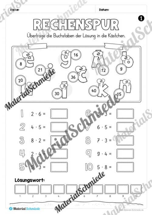 Arbeitsheft Rechenspuren zum kleinen Einmaleins (Arbeitsblatt 01)