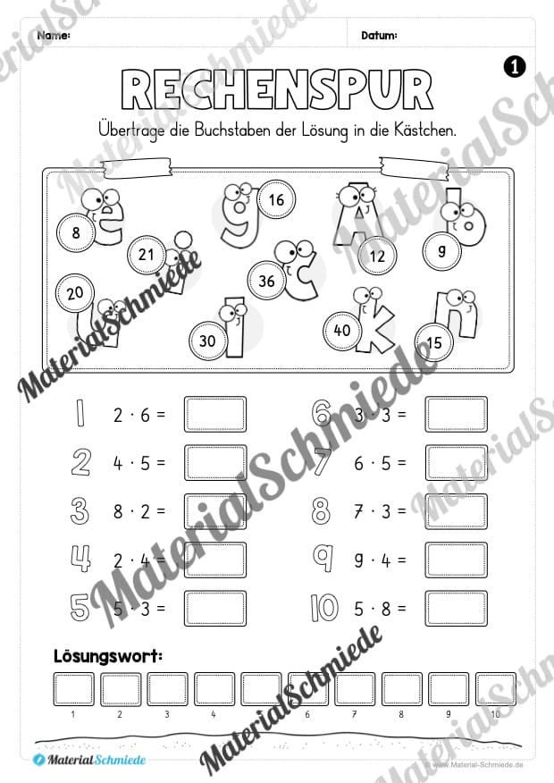 Arbeitsheft Rechenspuren zum kleinen Einmaleins (Arbeitsblatt 01)