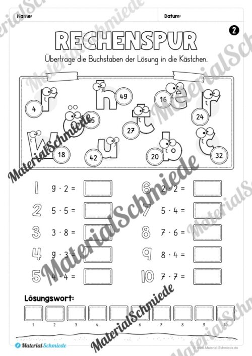 Arbeitsheft Rechenspuren zum kleinen Einmaleins (Arbeitsblatt 02)