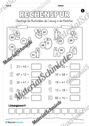 Arbeitsheft Rechenspuren im Zahlenraum 100 (Arbeitsblatt 01)