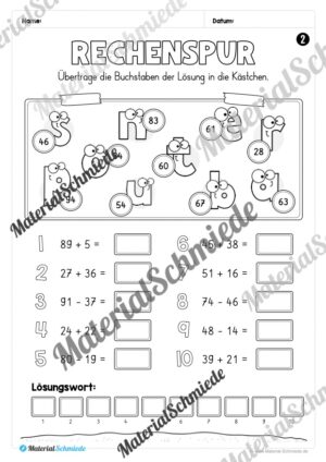 Arbeitsheft Rechenspuren im Zahlenraum 100 (Arbeitsblatt 02)