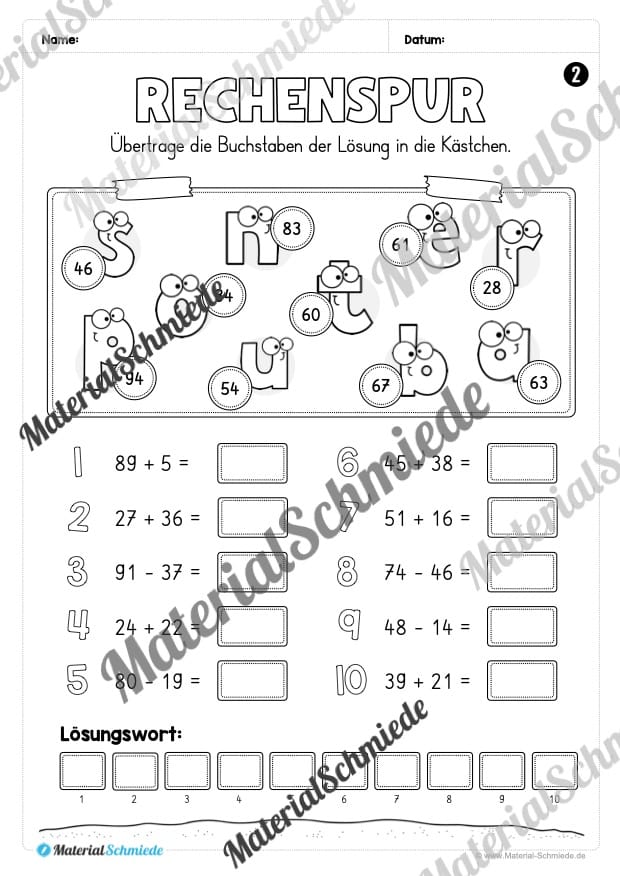 Arbeitsheft Rechenspuren im Zahlenraum 100 (Arbeitsblatt 02)