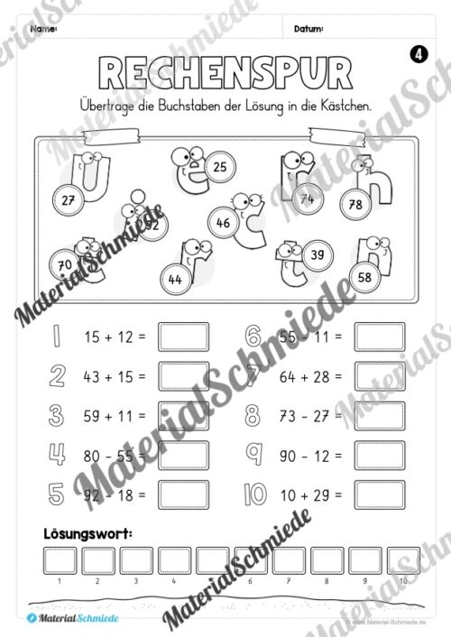 Arbeitsheft Rechenspuren im Zahlenraum 100 (Arbeitsblatt 05)