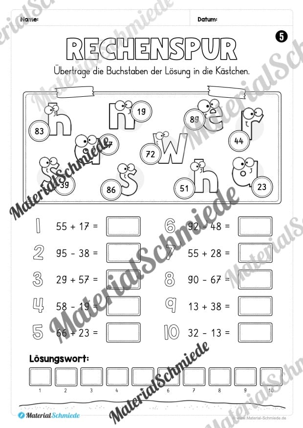 Arbeitsheft Rechenspuren im Zahlenraum 100 (Arbeitsblatt 04)