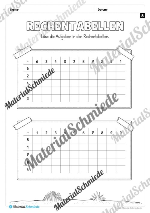 Rechentabellen: Kleines 1x1 (12 Arbeitsblätter) - Arbeitsblatt 10