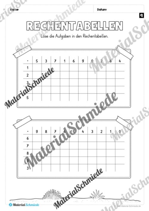 Rechentabellen: Kleines 1x1 (12 Arbeitsblätter) - Arbeitsblatt 11