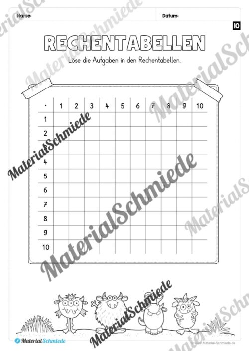 Rechentabellen: Kleines 1x1 (12 Arbeitsblätter) - Arbeitsblatt 12