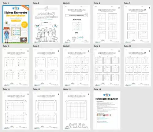 Rechentabellen: Kleines 1x1 (12 Arbeitsblätter) - Überblick