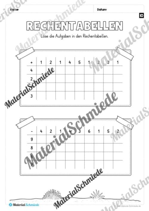 Rechentabellen im Zahlenraum 10 (12 Arbeitsblätter) - Arbeitsblatt 12