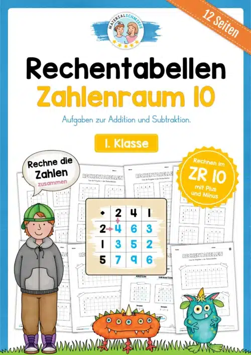 Rechentabellen im Zahlenraum 10 (12 Arbeitsblätter)