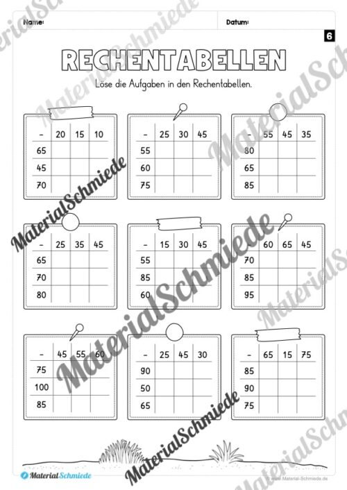 Rechentabellen im Zahlenraum 100 (12 Arbeitsblätter) - Arbeitsblatt 08
