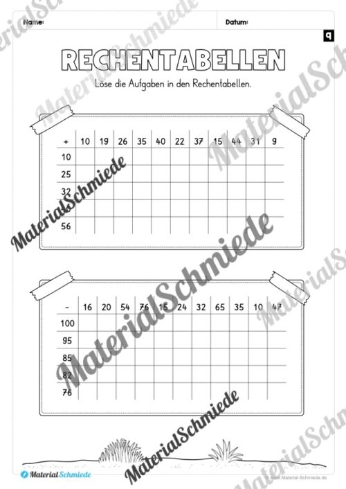 Rechentabellen im Zahlenraum 100 (12 Arbeitsblätter) - Arbeitsblatt 11