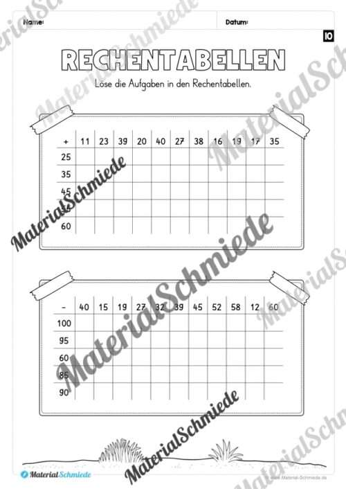 Rechentabellen im Zahlenraum 100 (12 Arbeitsblätter) - Arbeitsblatt 12