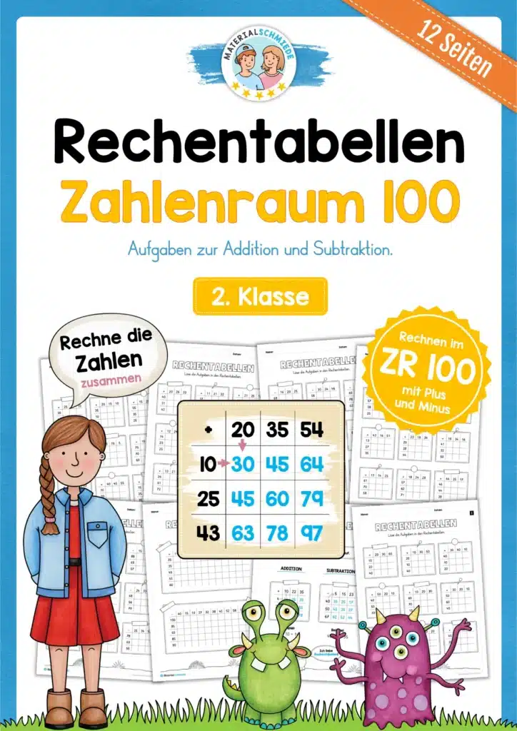 Rechentabellen im Zahlenraum 100 (12 Arbeitsblätter)