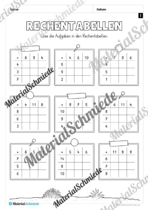 Rechentabellen im Zahlenraum 20 (12 Arbeitsblätter) - Arbeitsblatt 03