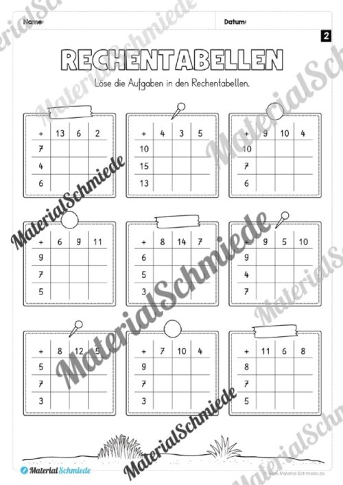Rechentabellen im Zahlenraum 20 (12 Arbeitsblätter) - Arbeitsblatt 04