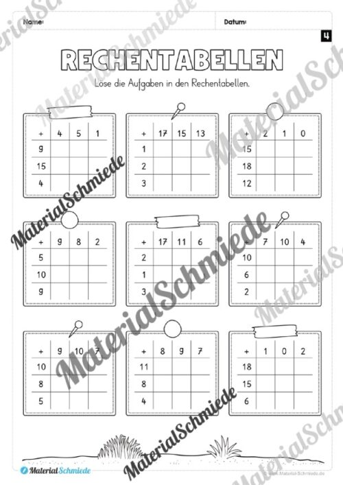 Rechentabellen im Zahlenraum 20 (12 Arbeitsblätter) - Arbeitsblatt 06