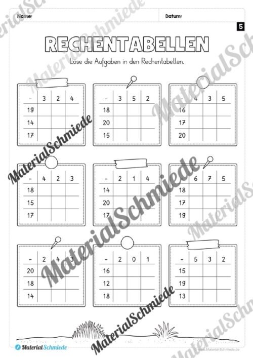 Rechentabellen im Zahlenraum 20 (12 Arbeitsblätter) - Arbeitsblatt 07