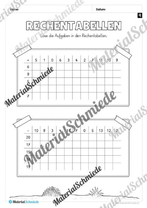 Rechentabellen im Zahlenraum 20 (12 Arbeitsblätter) - Arbeitsblatt 11