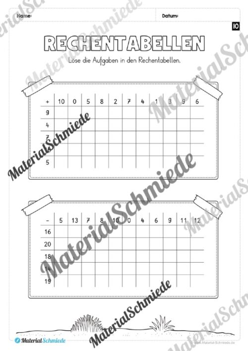 Rechentabellen im Zahlenraum 20 (12 Arbeitsblätter) - Arbeitsblatt 12