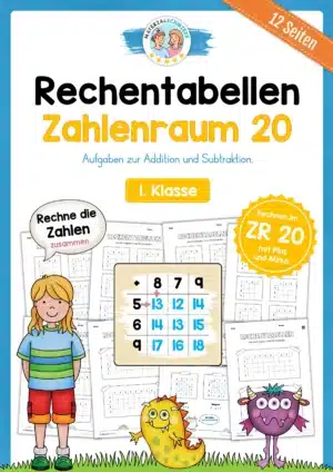 Rechentabellen im Zahlenraum 20 (12 Arbeitsblätter)
