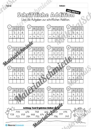 Schriftliche Addition – ZR 1.000 (ohne Übertrag) – Vorschau 07