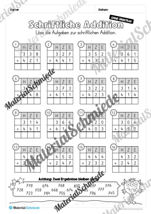 Schriftliche Addition - ZR 1.000 (ohne Übertrag) - Vorschau 07