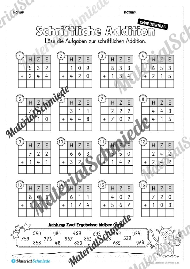 Schriftliche Addition – ZR 1.000 (ohne Übertrag) – Vorschau 08