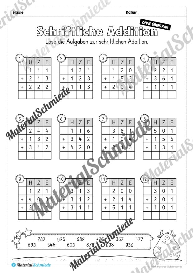 Schriftliche Addition – ZR 1.000 (ohne Übertrag) – Vorschau 10