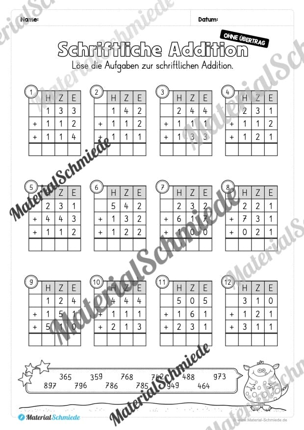 Schriftliche Addition – ZR 1.000 (ohne Übertrag) – Vorschau 11